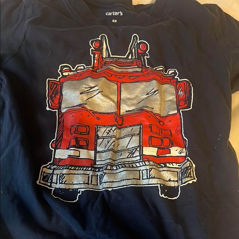 Carter's Navy T-Shirt with Red and Silver Truck Design